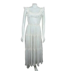 Vintage  60's Peignoir Negligee Lingerie Sheer Nighie White Lace Size Large